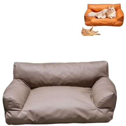 KEDAOLA Hundebett, wasserdicht, PU-Leder, großes Haustiersofa, Nest, Sommer-Katzenmatte, Hundebett mit rutschfester Unterseite für kleine, mittelgroße Haustiere (Curry, 65 x 45 x 26 cm)