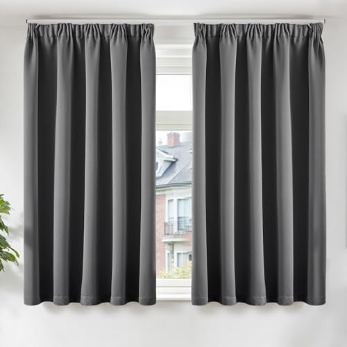 TOPICK Gardinen Vorhänge Verdunklungsvorhänge H145xB140 2er Set Dunkelgrau | Gardinen mit Kräuselband Schlafzimmer für Schienensystem Vorhänge Blickdicht Wohnzimmer Blackout Curtains Fenstervorhang