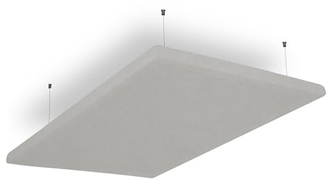SILENT4® Schallabsorber Decke 120x60x5cm Akustikbild Akustikpaneele mit Akustikwolle, Seilmontage, messbar verbesserte Raumakustik durch Akustikplatten mit Stoffbezug in Hellgrau