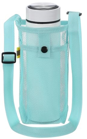 sourcing map Water Bottle Holder with Shoulder Strap, Mesh Water Bottle Sleeve Bag, Crossbody Bottles Carrier Sling Pouch for Hiking Gym Camping Walking Travel, Blue