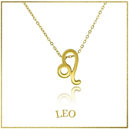 Lunarié 18K Gold Plated Stainless Steel Zodiac Necklace with Gift Box Dainty Horoscope Sign Pendant Jewellery for Women & Men, Birthday, Anniversary, Christmas, Graduation, or Mother’s Day Gift (Leo)