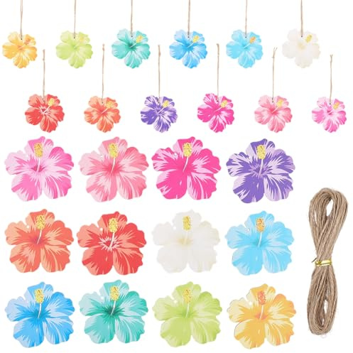SUNNYCLUE 36 Stück 12 Farben Hölzernes Hibiskusblüten Hängeornament Holz Hawaiianische Tropische Frühlings Und SommerFloridn Gänseblümchen Hängende Gartendekoration Für Geburtstag Hochzeit Dusche Somm
