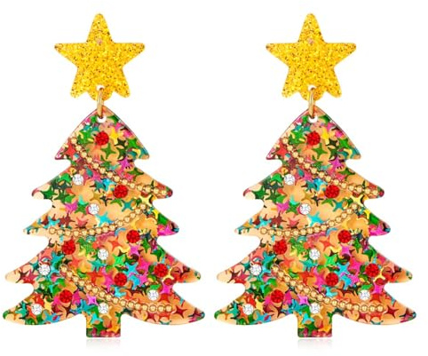 RIXERKOC Weihnachts Ohrringe für Damen Acryl Weihnachtsbaum Ohrringe Lustige Weihnachts Katzenohrringe Xmas Strassbaum Ohrring Weihnachtsfeier Geschenke Deko Zubehör