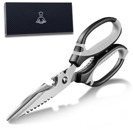 Kitchen Scissors UK, 9-Inch Heavy Duty Multipurpose Food Cutting Shears, Detachable Dishwasher Safe, Sharp Serrated Blade, Ergonomic Non-Slip Handle for Food, Meat, Herbs (Black)