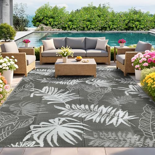 IMIYOKU Outdoor Teppich Wetterfest 180×270 cm, Kunststoff Stroh Wendbarer Balkon Garten Teppich, UV-beständig Leichtgewicht Outdoorteppich für Terrasse Camping Picknick Wohnmobil