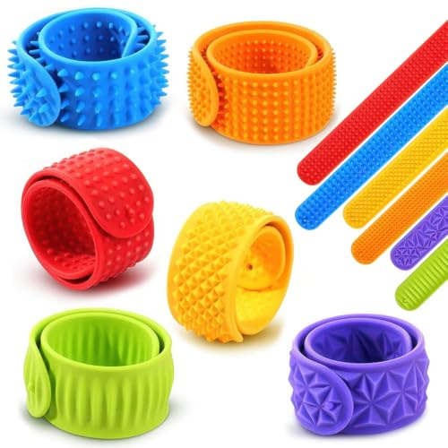 6 Stück Fidget Toys Schnapparmbänder, Silikon Texturiertes Sensorik Spielzeug Slap Armbänder für Kinder Erwachsene, Antistress Sensorik Spielzeug Armband, für ADHS, Autismus, Anti Stress Geschenke