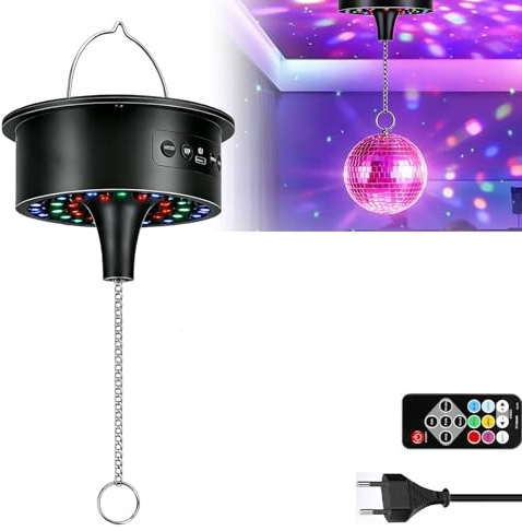 GOMETY 30 RGB LED Discokugel mit Motor und Licht, RGB Lichteffekt Disco Kugel mit Fernbedienung Batteriebetrieben/Kabel, Diskokugel Drehmotor Drehzahl Einstellbare 5-15 U/min für 10-40cm Spiegelkugeln