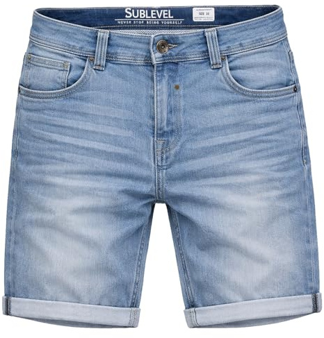 Sublevel Herren Sweat Jeans Shorts – Kurze Denim Jogginghose mit Stretchbund Kordelzug Washed Look – Bequeme Sommer Freizeit Shorts Casual Streetwear Regular Fit W29–W42