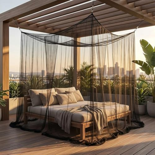 Hillylolly Moskitonetz Outdoor für Doppelbetten/Einzelbett, Fliegennetz Bett, Insektenschutz Netz Outdoor, Moskitonetz Rechteckig für Camping, Garten, Grill (Schwarz-1 Tür, 2x2.2x2.4m)