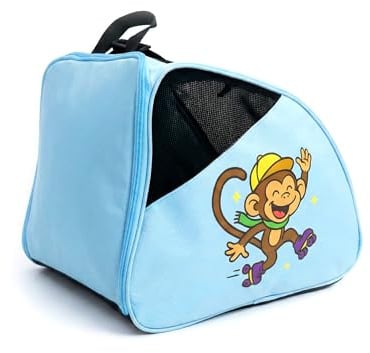DOJA Barcelona Inliner Tasche Kinder mit Verstellbarer Gepolsterter - Blau mit einem Affendruck - Rollschuhtasche mit Großem Stauraum für Schuhe und Zubehör, Robuste Tasche Inliner Kinder