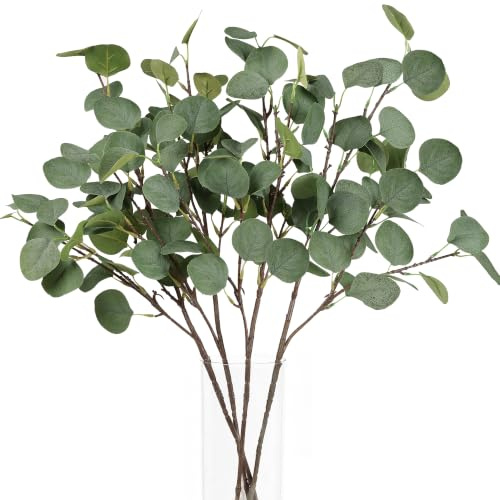 4 Stück Künstliche Eukalyptus Deko Zweige, 67cm eukalyptus künstlich Grün | Abnehmbare Seidenblätter, Schneidbare Stiele, Keine Pflege nötig, Vasenfüllung Hochzeit Home Deko Tischdeko