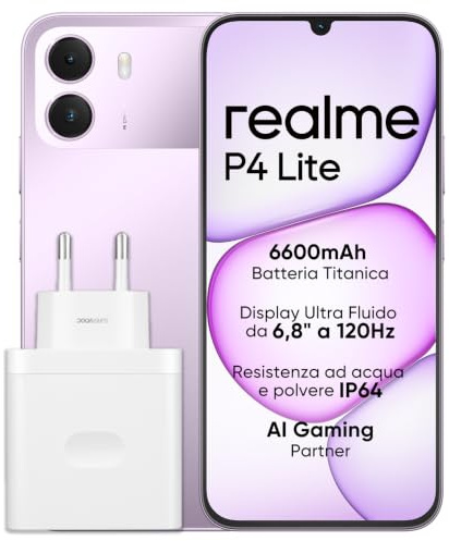 realme P4 Lite Smartphone, 4+256 GB, Batería Titan 6600mAh, Pantalla 6.8 120Hz, hasta 12GB RAM Dinámica, Protección ArmorShell, Gran Batería Carga Rápida Móvil, Morado