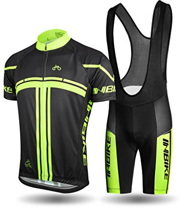 INBIKE Radtrikot Set Herren Kurzarm Fahrradtrikot Fahrradbekleidung Set MTB Sommer Trägerhose mit Sitzpolster für Radfahren Rennrad L