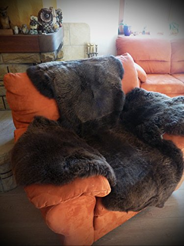 MEIWITT Echter Lammfell Sesselschoner mit Armlehnen komplett aus Naturfellen 190x140cm braun