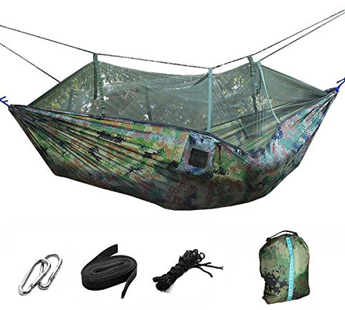 Portable Folding Double Parachute Camping Hammock Mosquito Net Tree Hammocks Tent Travel Bed,Lightweight Durable,with Tree Straps Hooks Storage Bag for Outdoor Camping Hiking Backyard