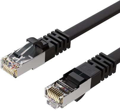 Kabelbude.eu Netzwerkkabel RJ45 Patchkabel Flachkabel Ethernet LAN CAT 7 U/FTP slim 1m schwarz