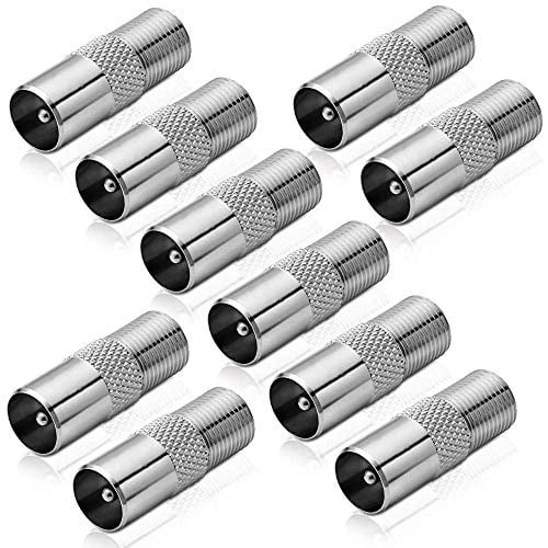 conecto Adapter F-Buchse auf IEC-Koax-Stecker, Antennen-Adapter zwischen F-Stecker für Sat-Kabel und IEC-Stecker für BK und DVB-T (10 Stück)