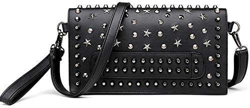 FiveloveTwo Damen Punk Niet Schädel Clutches Handtaschen PU Kleine Henkeltaschen Umhängetasche Shopper Taschen Schultertasche Shoulder Bag Schwarz