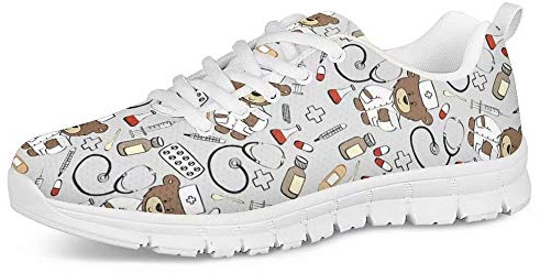 POLERO Nurse - Zapatillas de Mujer para Enfermera, Ligeras, para Correr, Caminar, Malla, Planas, para Tenis, para Mujer, Deportes, Apartamentos, 37 EU, Gris Claro