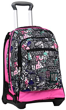YUB TROLLEY TECH Rucksack mit Trolleyfunktion, 3 in 1, Schulranzen mit Rollen, Abnehmbarer Rucksack, ab 1. Klasse, für Schule, Gymnasium, Reisen&Freizeit, Mädchen&Jungen, mehrfarbig