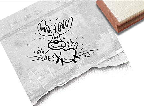 Stempel Weihnachtsstempel Ein frohes Fest mit Elch, 3 Größen - Textstempel Weihnachten Karten Geschenkanhänger Basteln Weihnachtsdeko - zAcheR-fineT (mittel ca. 33 x 48 mm)