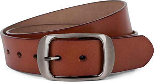 styleBREAKER Unisex Leder Gürtel Unifarben mit glänzender Oberfläche und gebürsteter Schnalle, kürzbar 03010104, Größe:95cm, Farbe:Cognac