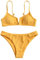 ZAFUL Damen Bikini Set, Zweiteilige Gerippter Bikini-Oberteil mit V-Verkabelung High Cut Bademode Sexy Swimsuit Sommer (Gelb, S)