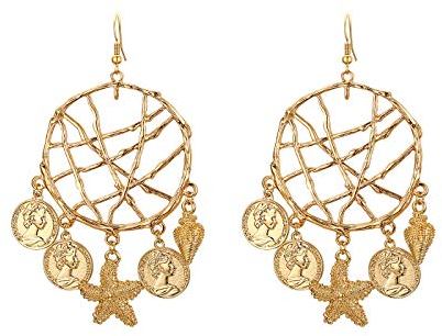 JewelryWe Damen Ohrringe, Boho Traumfänger Britische Königin Porträt Seestern Tropfenohrring Baumelnde Statement Ohrstecker Ohrhänger für Frau Mädchen