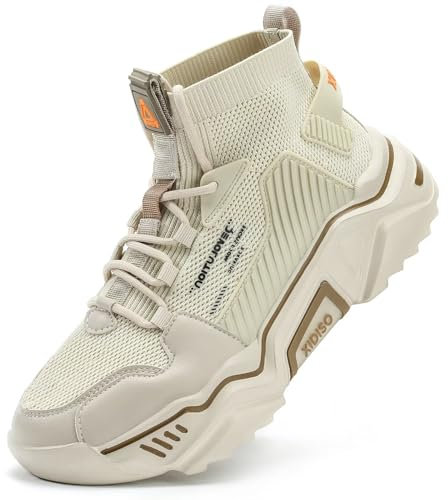 SANNAX Herren Sportschuhe Atmungsaktive Turnschuhe Leicht Wanderschuhe High Top Sneakers Outdoor Fitnessschuhe Lässige Designerschuh, beige, 44 EU