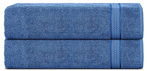 Lot de 2 Serviettes de Bain en Coton Super Doux 600 g/m², Bleu électrique, Double épaisseur, résistantes, absorbantes et Douces pour Le Bain, la Douche et Un Usage Quotidien - 150 x 90 cm.