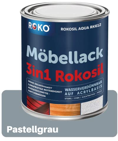 ROKO Möbellack - 0,7 Kg - Pastellgrau - 3in1 Möbelfarbe auf Wasserbasis - Seidenmatt - Für Holz, Metall & Kunststoff