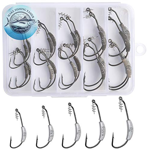 SHUNWEI 25 Pcs/Box Jig Weighted Swimbait Hooks Saltwater Weedless Weighted Fishing Hooks with Twistlock, Soft Plastics Worm Weighted Hooks for Bass Fishing Mixed 5 Size 1/0 2/0 3/0 4/0 5/0