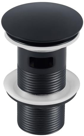 Wasserrhythm Pop up Basin Waste Matte Black Slotted for Bathroom SInks with Overflow Click Clack Sprung Plug 1/4 BSPP UK Standard