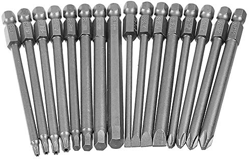 Mesee 16 Stück S2 Stahl 1/4 Zoll Schraubenzieher Set, Torx lang Schraubendreher Bit Set+Kreuz-Schraubendreher-Bits set+Hex Schraubendreher Bit set+Magnetflachkopf Schlitz Werkzeuge Reparatur set 100MM