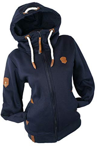 VIN TE Damen Sweat Jacke Kapuze Hoodie Fleece Übergangsjacke meliert oder unifarben S M L XL 2XL 3XL (Blau-Uni1739, S)