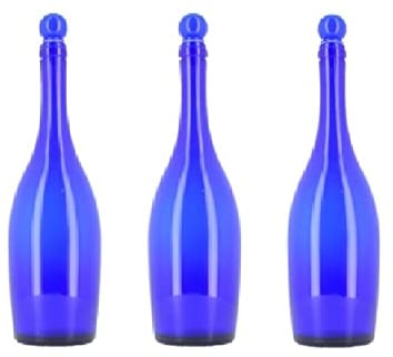 BELLEROFONTE Botellas de cristal azul para agua solarizada 750 ml con tapón a presión con junta (3)