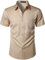 PARKLEES Mens Casual Urban Stylish Slim Fit Short Sleeve Button Up Dress Shirt with Pocket Khaki L