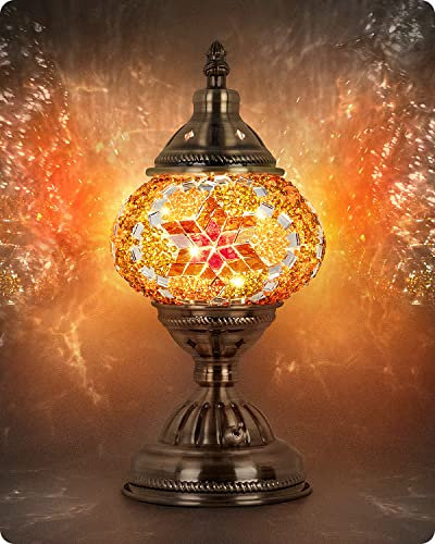 Yarra-Decor Lámpara turca marroquí con base de bronce hecha a mano con mosaico Tiffany lámparas de cristal portátiles con batería recargable de 2000 mAh (bombilla LED incluida) (7)