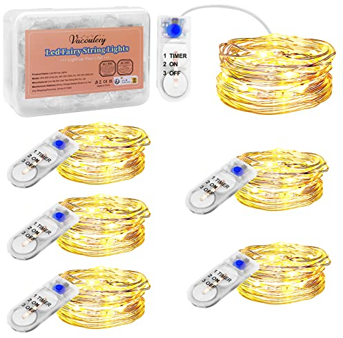 Luci Stringa Led a Batteria con Timer, 12 Pezzi 2m 20 LEDs Micro Luci Stringa Ghirlanda Luminosa Lucine Catena Luminosa Natale per Casa Interni Feste Matrimonio Fai da te(Bianco Caldo) (6 Pezzi)