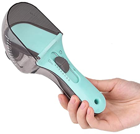 XBEING 1/2 Cup Cat Dog Food Scoop, Adjustable Pet Food Measuring Cup with Scale,Pet Food Feeding Scoop for Dog, Cat and Rabbit or Bird,Easy Clean and Also Use for Rice, Flour, Soybean