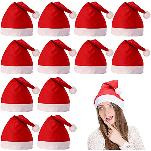 YXHZVON 12 Stück Weihnachtsmütze, Nikolausmütze Plüsch 28 x 35 cm Rot Weihnachtsmann Mütze Unisex Verdicken Weihnachtsmann Hut fur Erwachsene