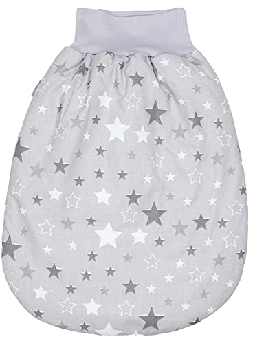 TupTam Baby Strampelsack Schlafsack mit breitem Bund Winterschlafsack für Mädchen Jungen Babyschlafsack, Farbe: Sterne Weiß/Grau, Größe: 0-6 Monate