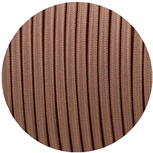 LEDSone 3 Core Round 5 Meter Light Brown Fabric Braided Flex Lighting Cable, Vintage Electrical Cable Wire Flexible Fabric DIY Electrical Wire for Lamps, Flex Cables for Appliances (Light Brown)