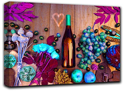 Leinwand Bilder Einteilige Weinflasche Wand Gemälde Dekor Stillleben Blume Leinwand Bild Kunstdrucke Poster für Esszimmer Küche Themenmalerei 50x70cm Kein Rahmen