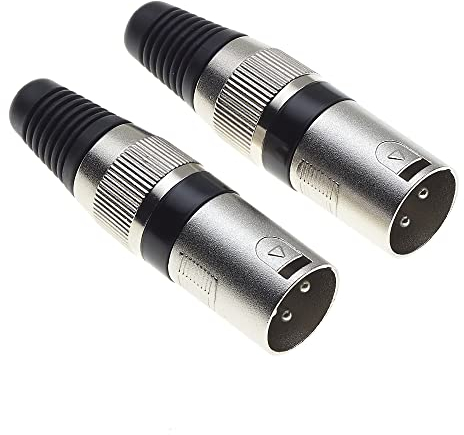 3 Pole XLR Plug, Black - Male Audio Mic Microphone DMX Plug Jack Plug, Nicked-Plated Adapter, Cable Mount - Pack Of 2
