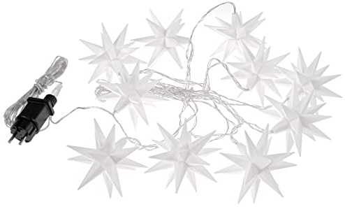 KaMel GmbH kamelshopping 3D Leuchtstern Lichterkette mit 10 LED-Sternen, ca. 6,75m + Zuleitung, für Innenbereich und Außenbereich, warm-weiß beleuchtet, Timerfunktion (weiß)