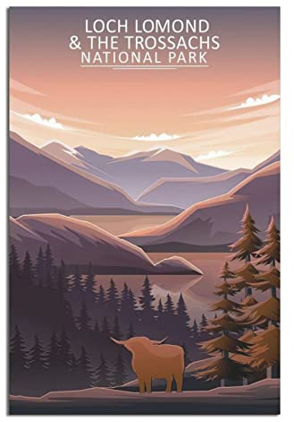 YONGCAI Loch Lomond And The Trossachs National Park Vintage Reise Poster Leinwand Wand Home Room Decor Kunst Poster Gemälde Bild Druck Geschenk Poster