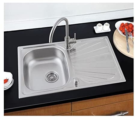 Évier Cuisine 1 Bac Encastrable en Acier Inoxydable - Lavabo avec Kit de Vidage pour Cuisines et Salles de Bain - Crépine Incluse (90 * 50 * 15cm)
