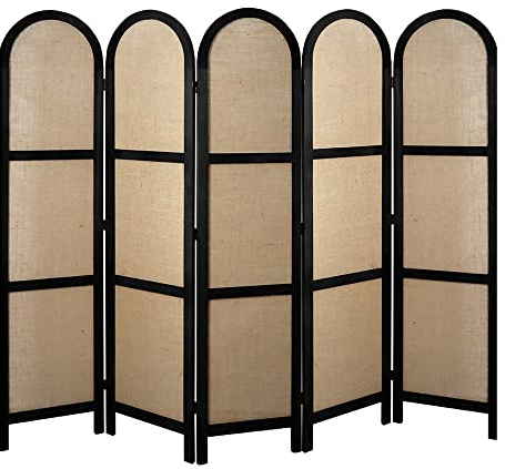 LW Collection Paravent Raumteiler Schwarz Holz - Raumteiler 5 Paneele - Trennwand 170x200cm - Paravent Fertig - Rund