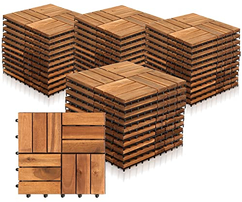 Yakimz - Piastrelle a incastro in legno di acacia, 30 x 30 cm, 44 pezzi, 4 m², pavimentazione antiscivolo, con sistema di drenaggio, per terrazzo, balcone, giardino, marrone
